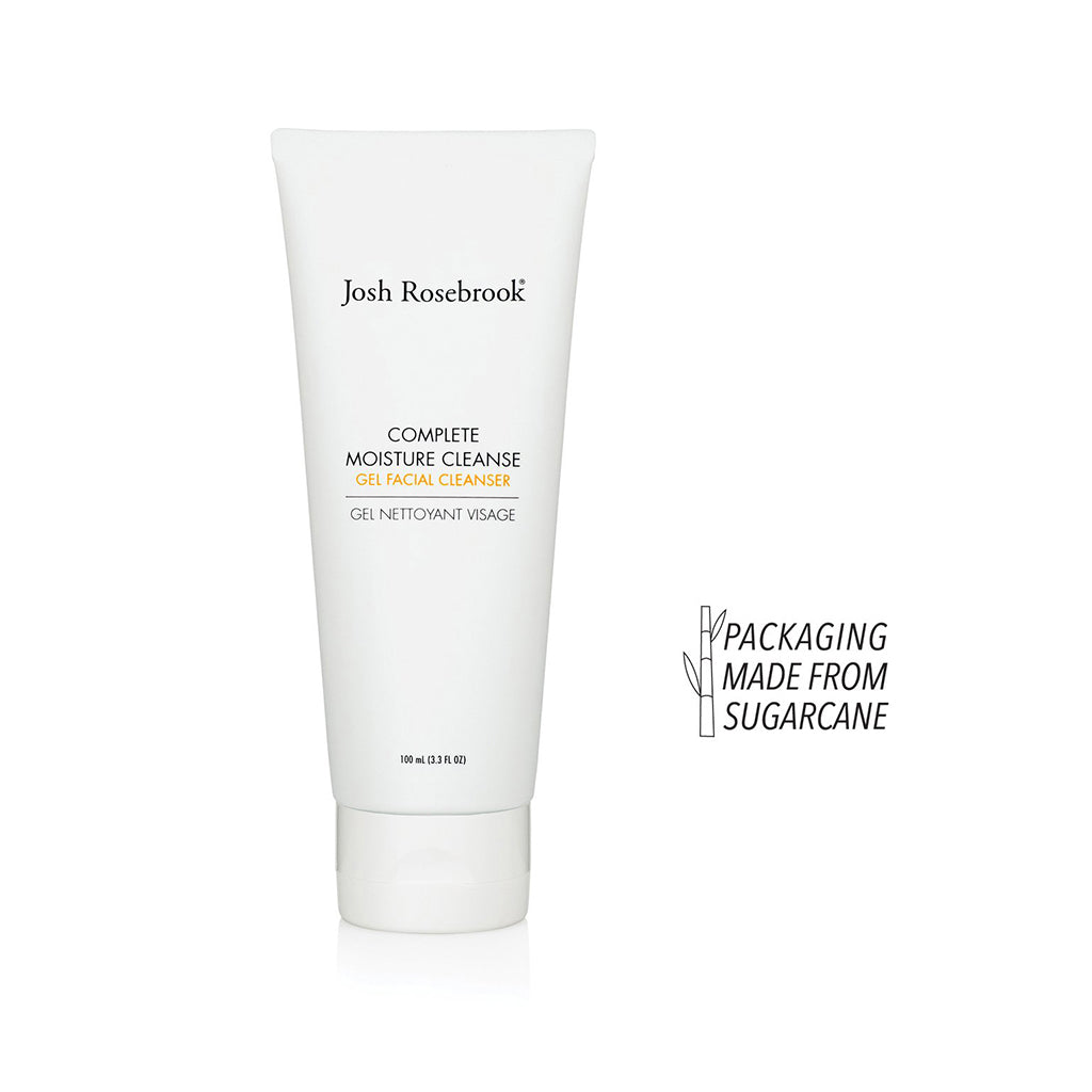 Josh Rosebrook Complete Moisture Cleanse Gel Facial Cleanser in a white bottle made from sugarcane 100ml