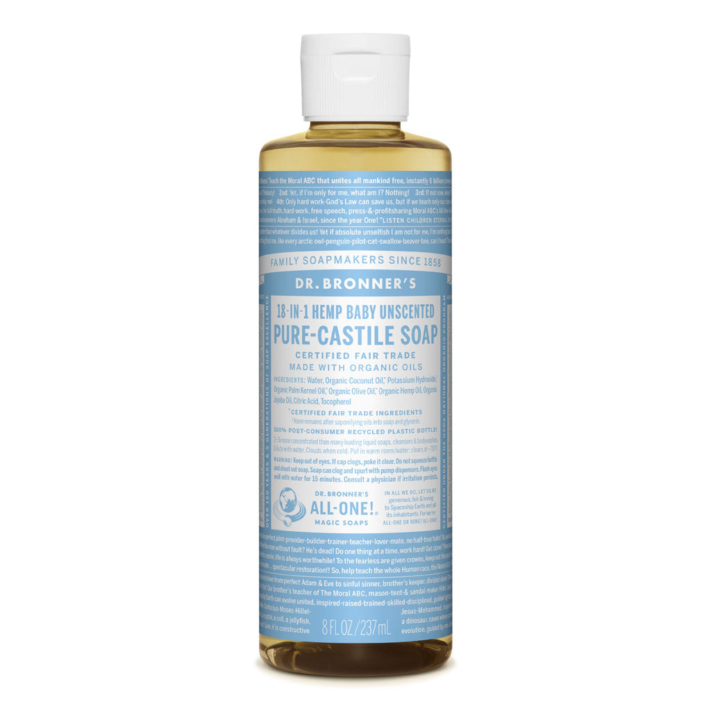 Dr Bronners Baby Unscented Organic Pure Castile Soap with Hemp Oil 237ml
