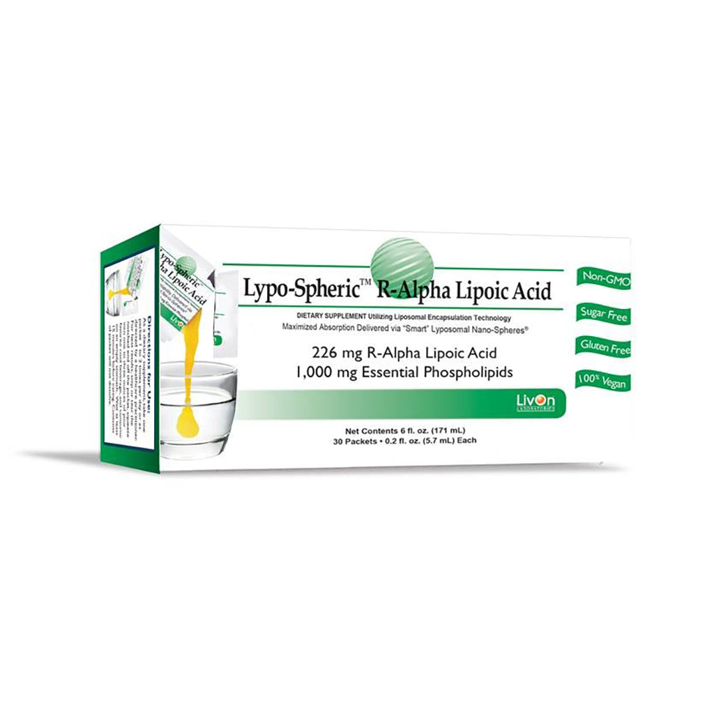 Livon Labs Lypo-Spheric Alpha Lipoic Acid supplement. Antioxidant for healthy blood glucose levels and great skin health
